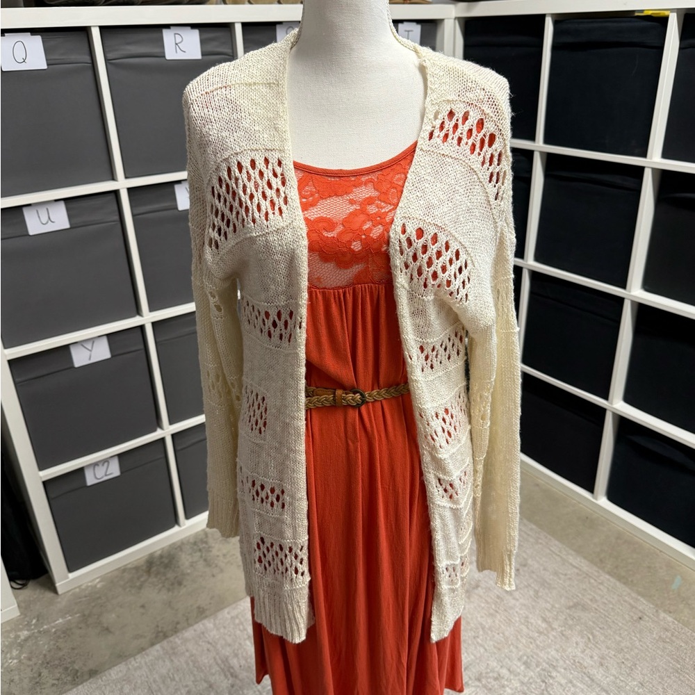 Grecerelle Cream Open Knit Lightweight Boho Cardigan
